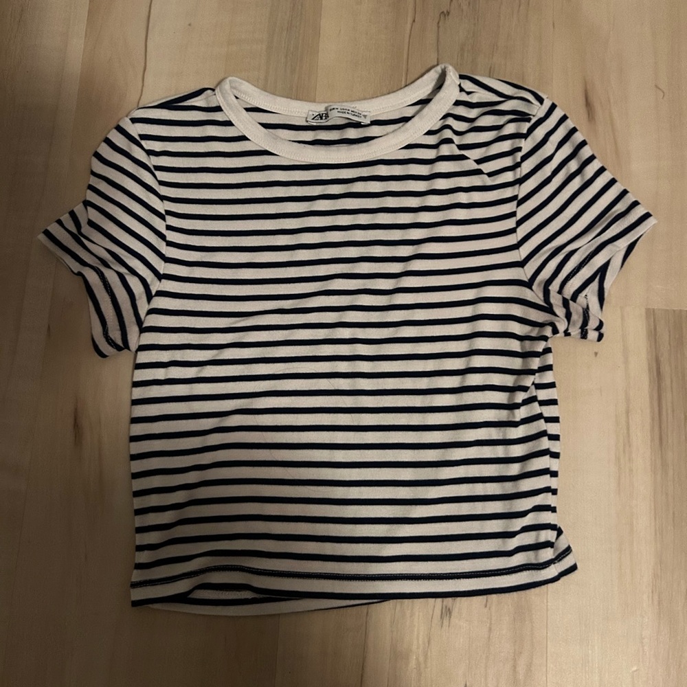 zara navy blue striped top